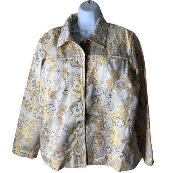 Vintage Erin Floral Button Up Shirt Jacket Womens Plus 1X Long Sleeve Tropical - Picture 3 of 6